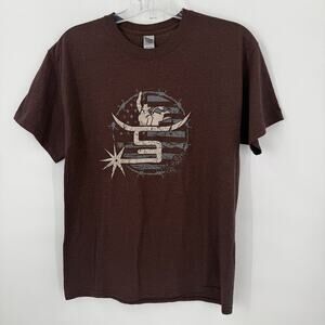 Western Graphic T Shirt Mens Large Brown Cowboy Longhorn Americana Tee